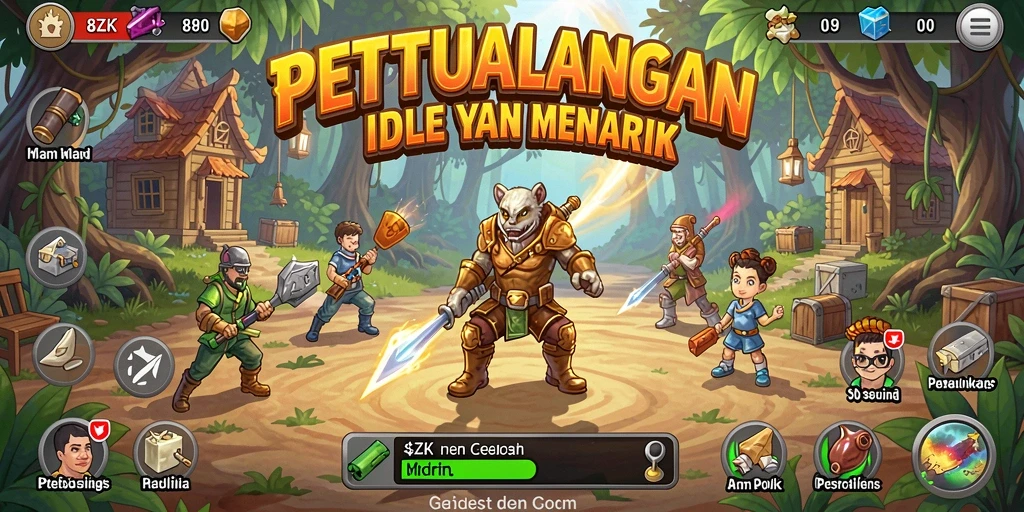 Tampilan gameplay Idle di 8ZK dengan karakter yang sedang mengumpulkan sumber daya.