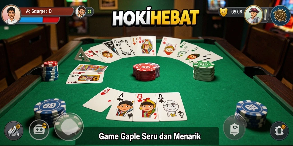 Gameplay seru HOKIHEBAT dengan tampilan gaple yang menarik.