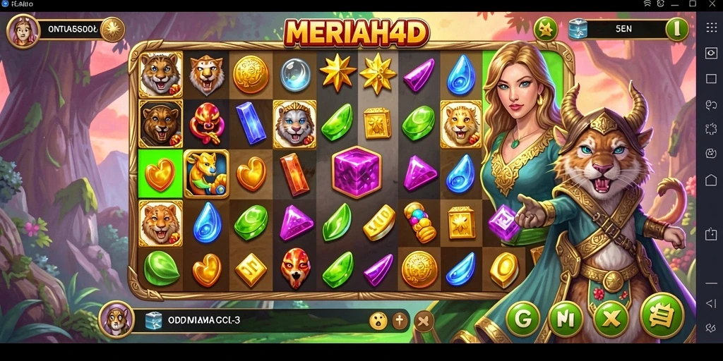Tangkapan layar dari gameplay MERIAH4D dengan tantangan Match-3 yang seru.