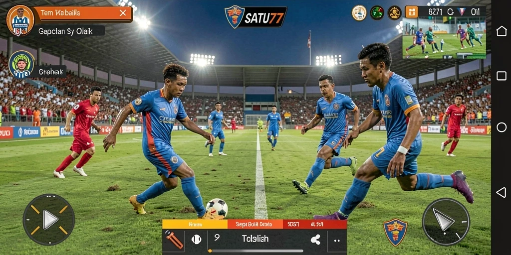 Screenshot gameplay SATU77 menampilkan aksi sepak bola yang mendebarkan.